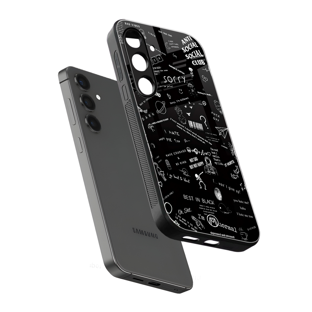 minimalistic black aesthetic collage back phone cover | glass case for samsung galaxy s25 plus