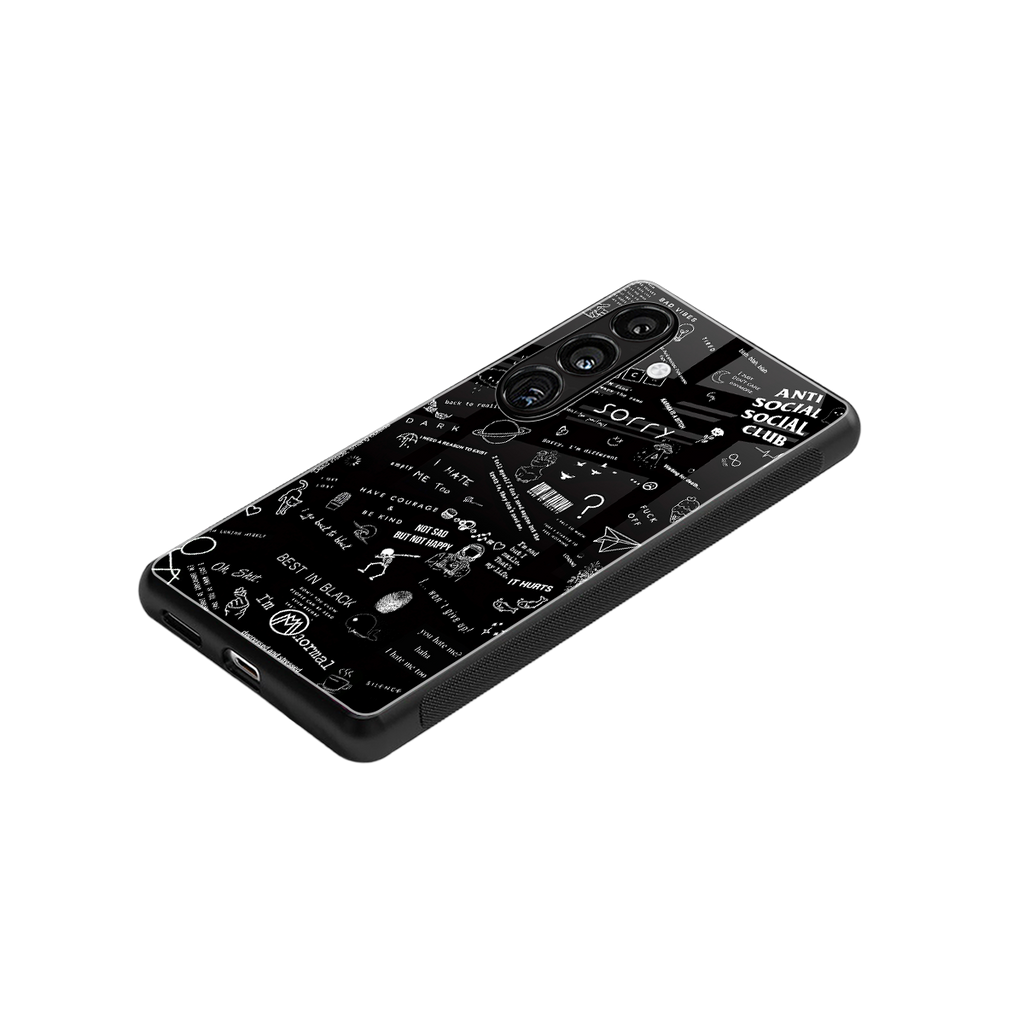 minimalistic black aesthetic collage back phone cover | glass case for samsung galaxy s24 plus