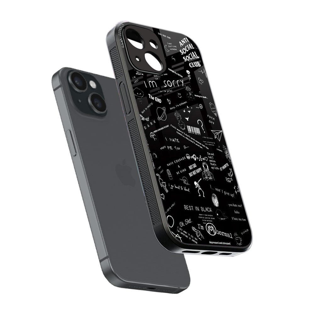 minimalistic black aesthetic collage back phone cover | glass case for iphone 15