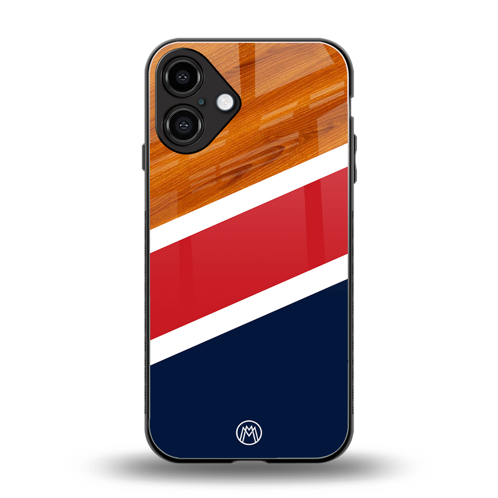 minimalistic wooden pattern back phone cover | glass case for iphone 16 plus