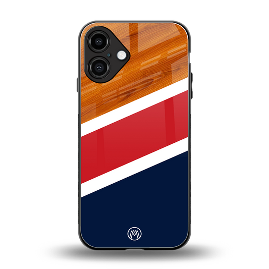 minimalistic wooden pattern back phone cover | glass case for iphone 16 plus