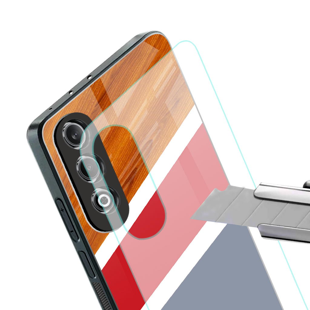 minimalistic wooden pattern back phone cover | glass case for oneplus nord ce 4