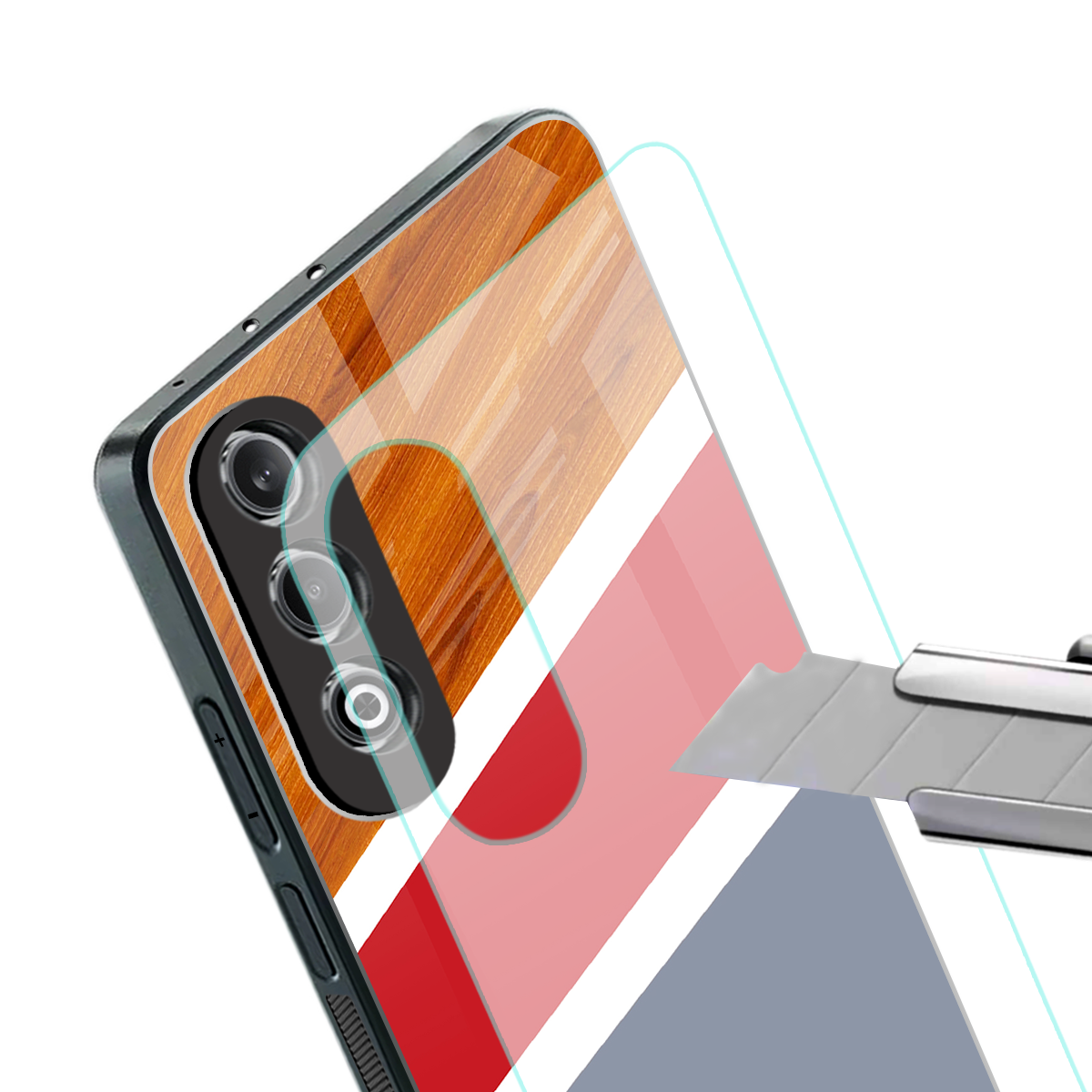 minimalistic wooden pattern back phone cover | glass case for oneplus nord ce 4