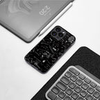 minimalistic black aesthetic collage back phone cover | glass case for Google Pixel 8