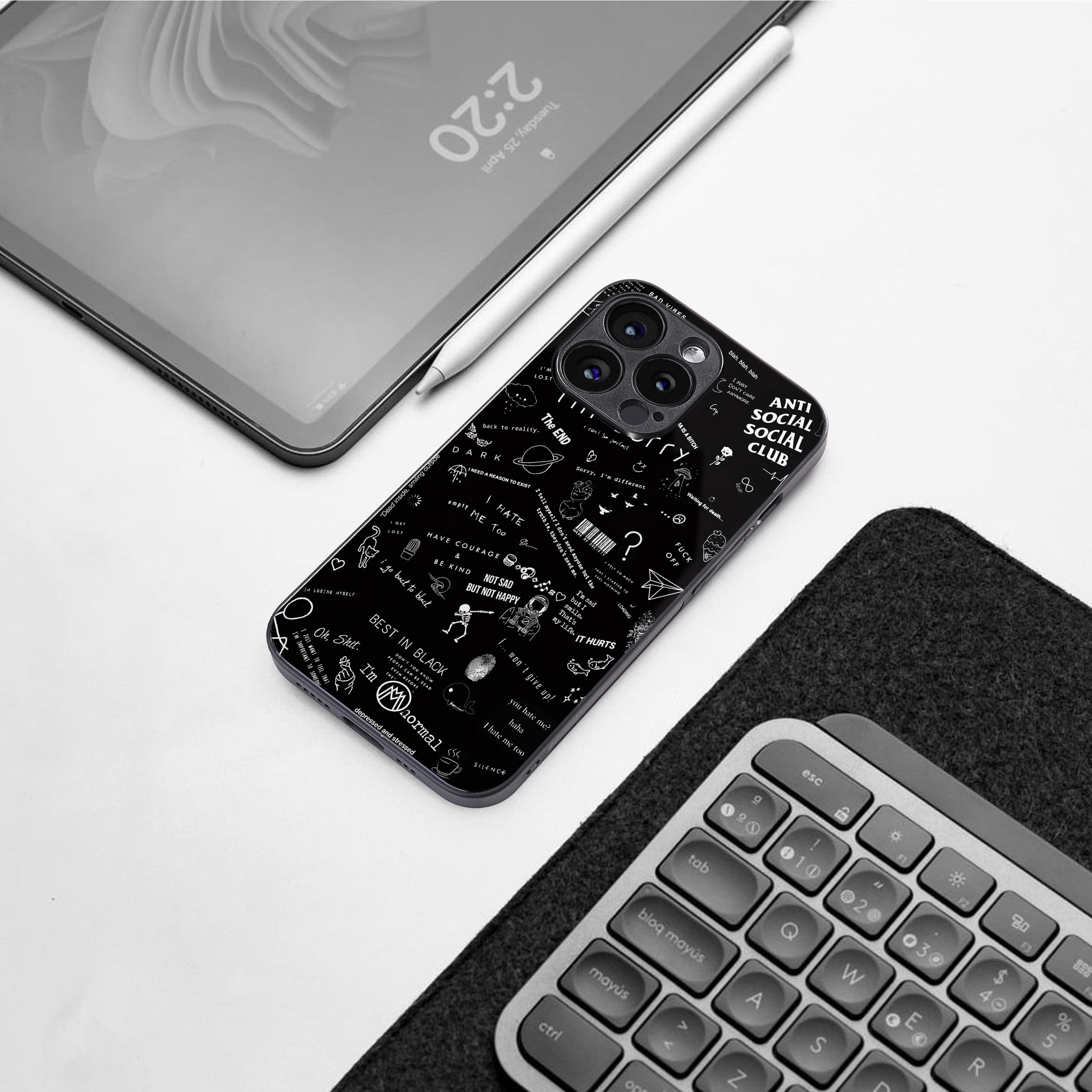 minimalistic black aesthetic collage back phone cover | glass case for google pixel 8 pro