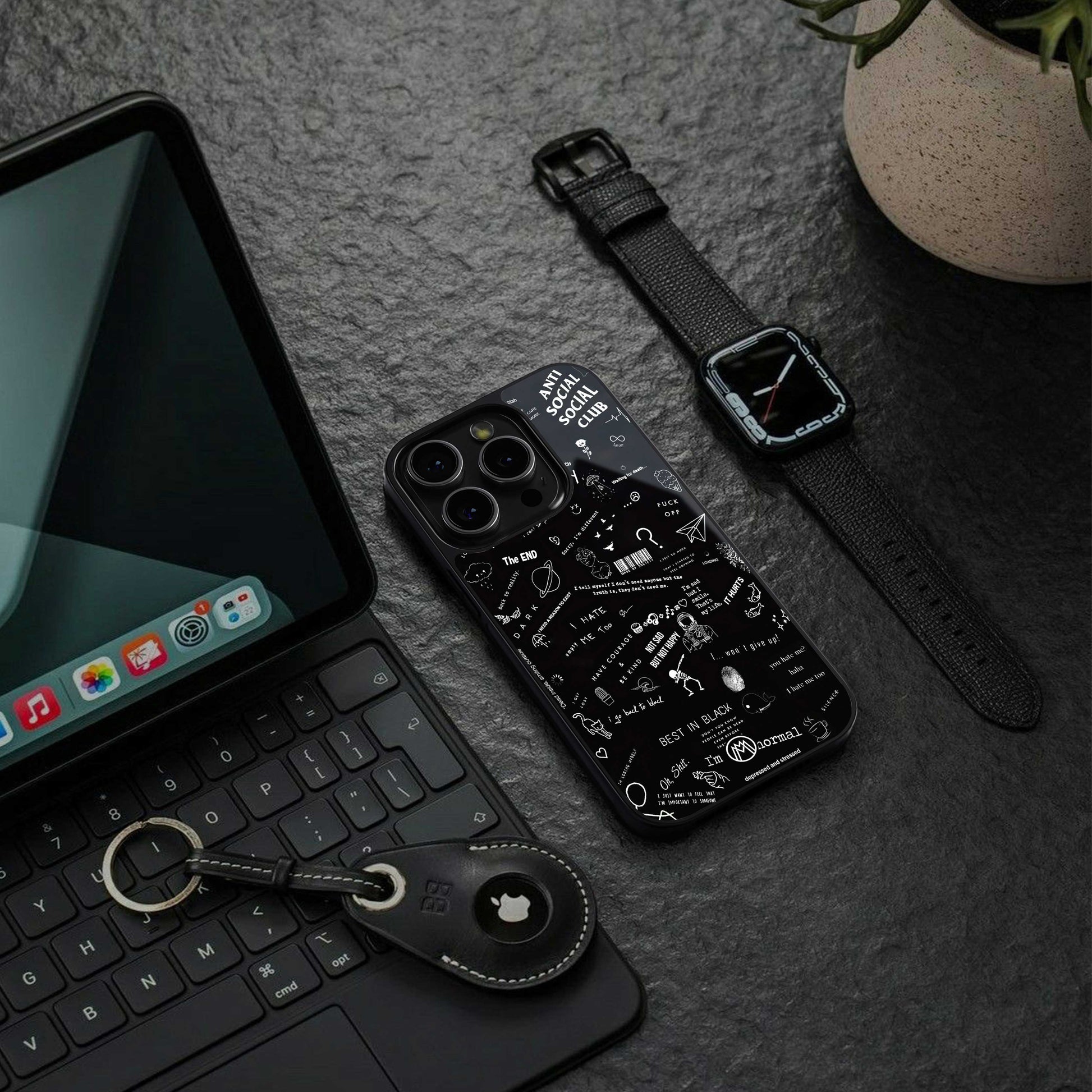 minimalistic black aesthetic collage back phone cover | glass case for iphone 13 pro max