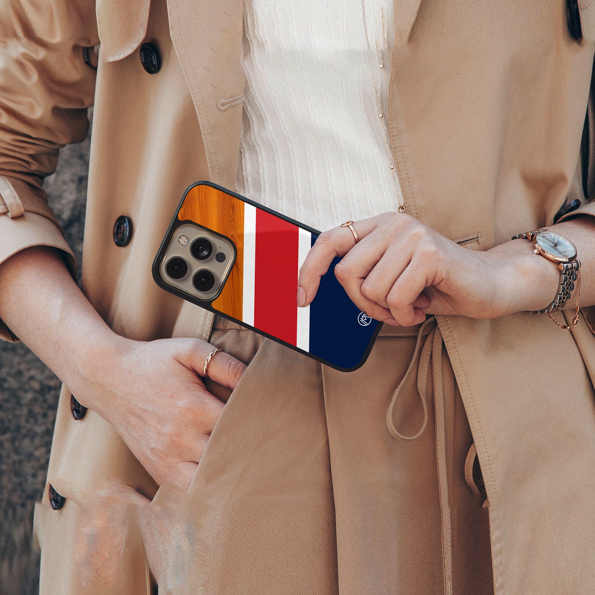 minimalistic wooden pattern back phone cover | glass case for iphone 16 plus