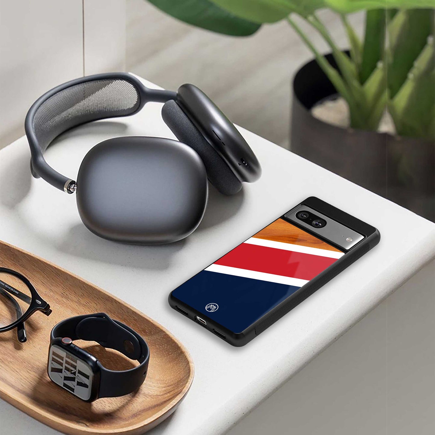 minimalistic wooden pattern back phone cover | glass case for Google Pixel 7A