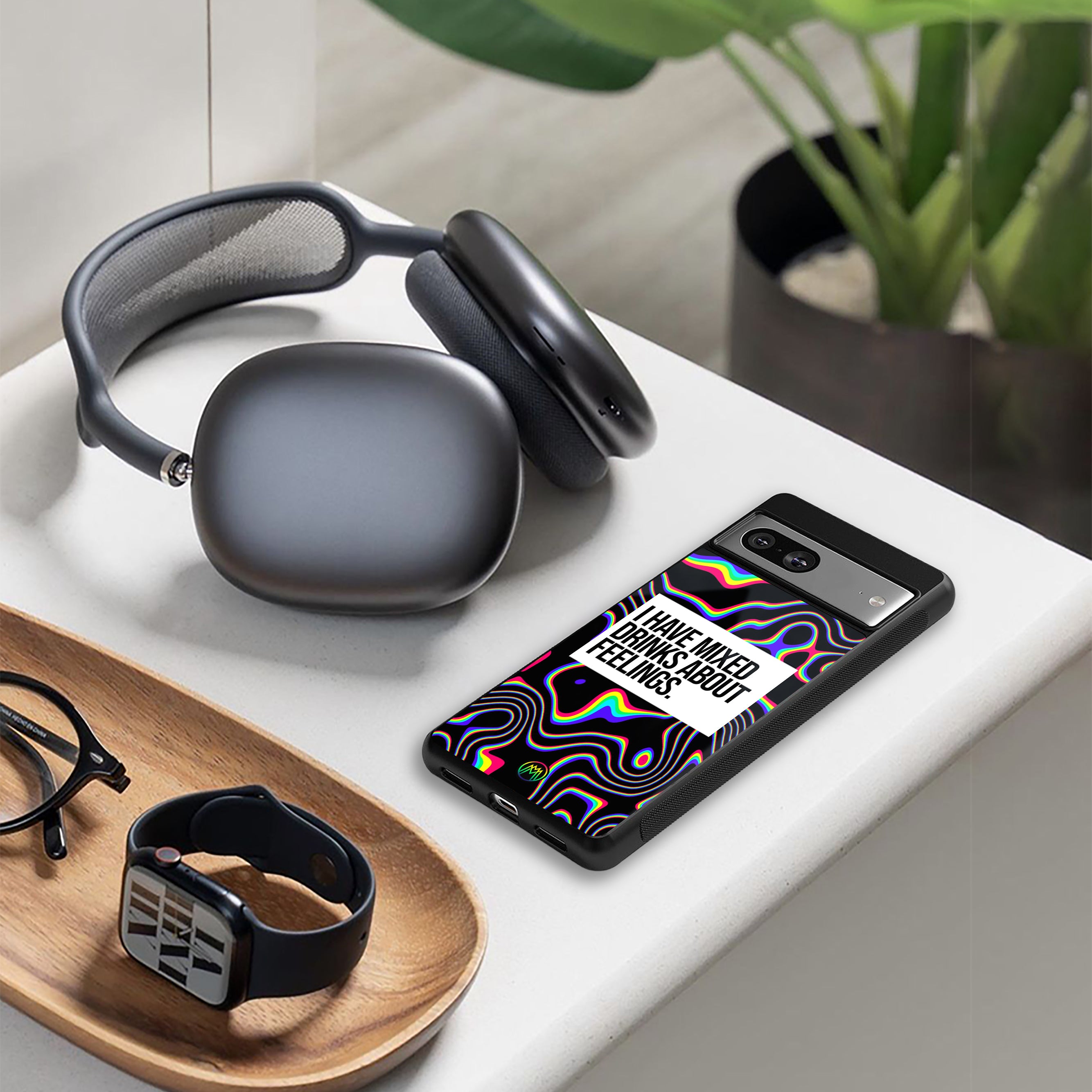 mixed emotions back phone cover | glass case for iphone 15 pro