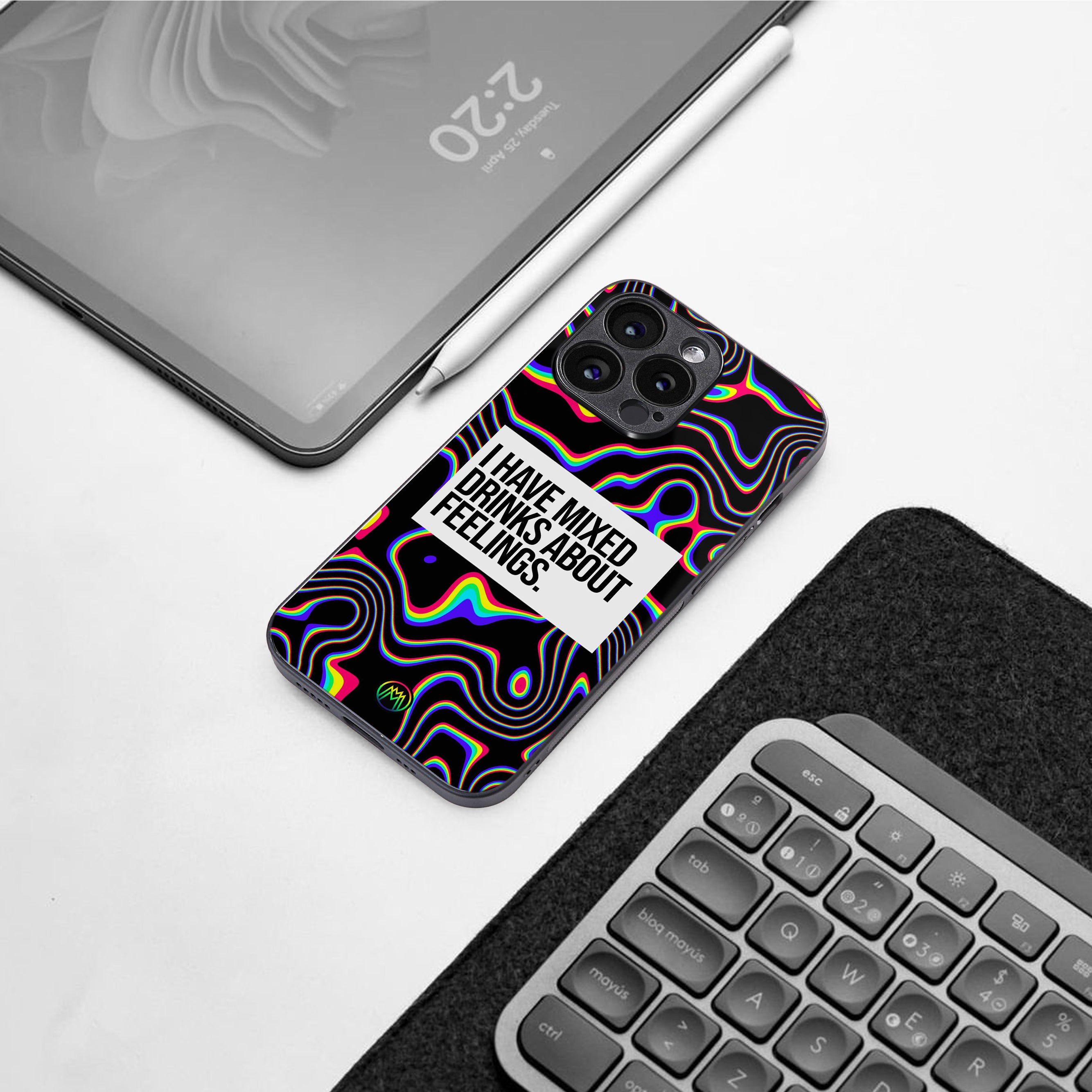 mixed emotions back phone cover | glass case for iphone 15 pro max