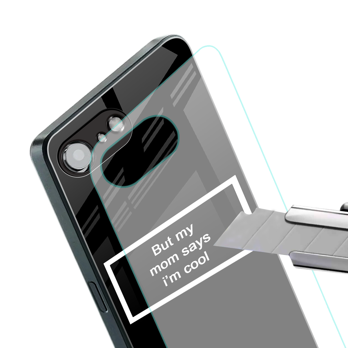 mom says i'm cool black back phone cover | glass case for iphone 16e