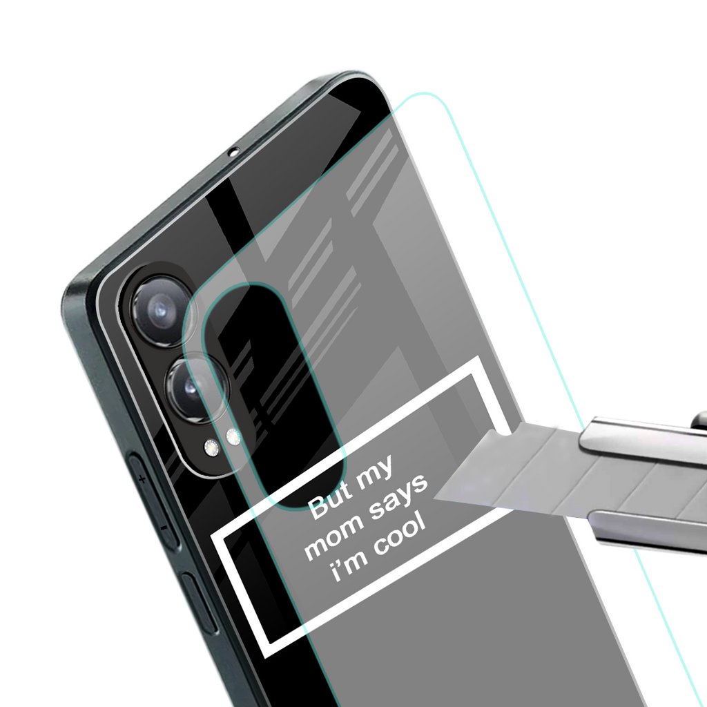 mom says i'm cool black back phone cover | glass case for oneplus nord ce 4 lite