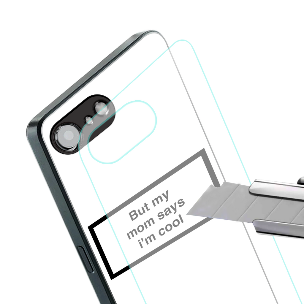 mom says i'm cool white back phone cover | glass case for iphone 16e
