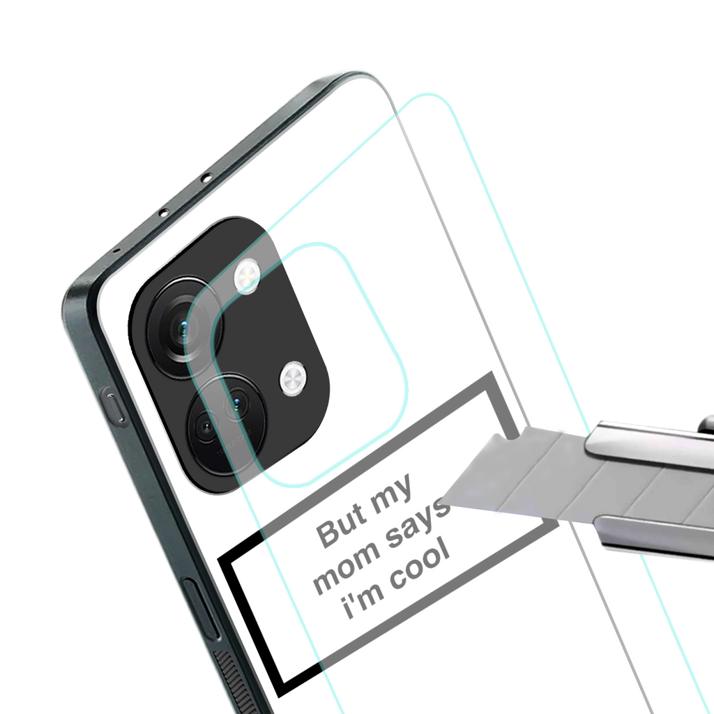 mom says i'm cool white back phone cover | glass case for oneplus nord 3
