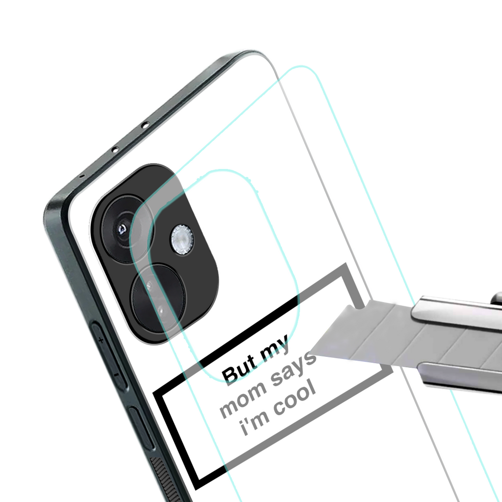 mom says i'm cool white back phone cover | glass case for oneplus nord ce 3