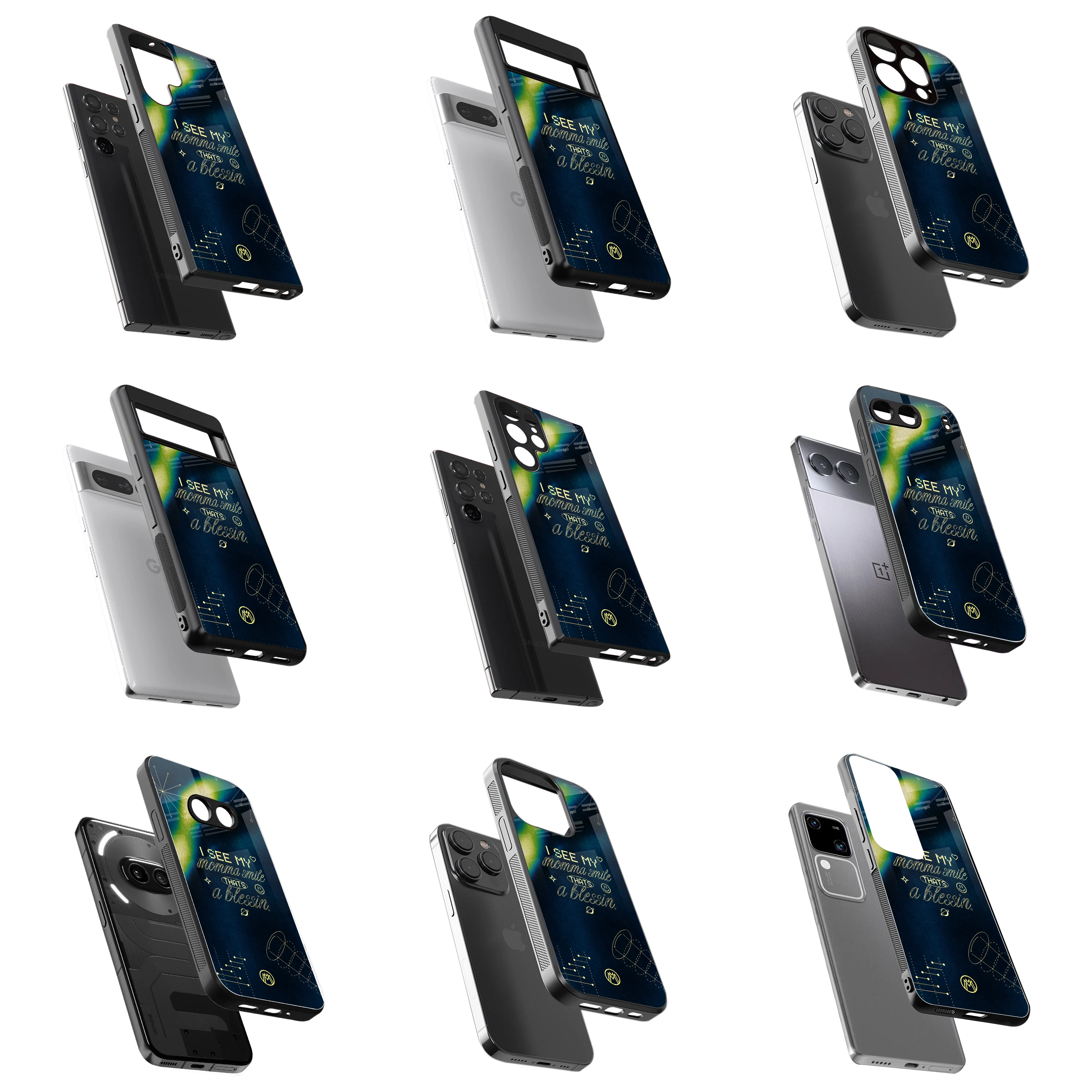 Durable Glass Back Mobile Case for iPhone, Samsung, OnePlus, Google Pixel, Redmi, Vivo, Oppo