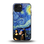 mona lisa starry night back phone cover | glass case for iphone 13 mini