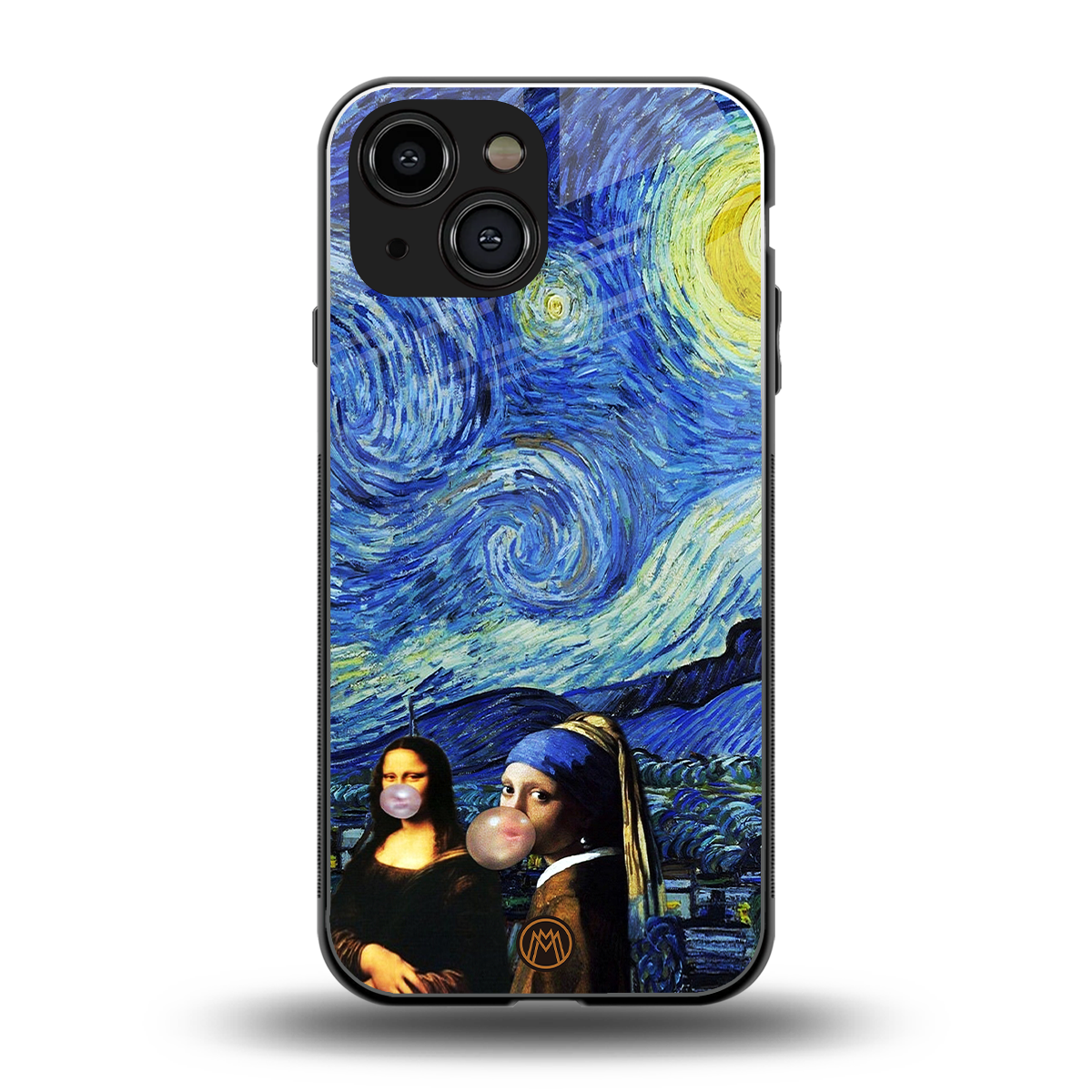 mona lisa starry night back phone cover | glass case for iphone 13 mini