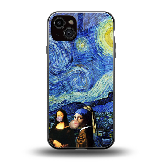 mona lisa starry night back phone cover | glass case for iphone 15 plus
