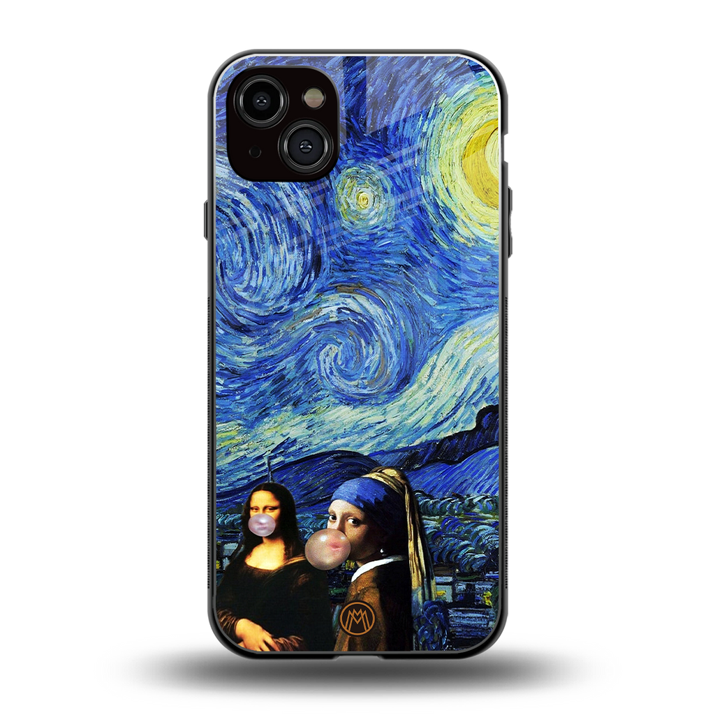mona lisa starry night back phone cover | glass case for iphone 14 plus
