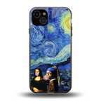 mona lisa starry night back phone cover | glass case for iphone 14 plus