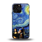 mona lisa starry night back phone cover | glass case for iphone 14 pro max