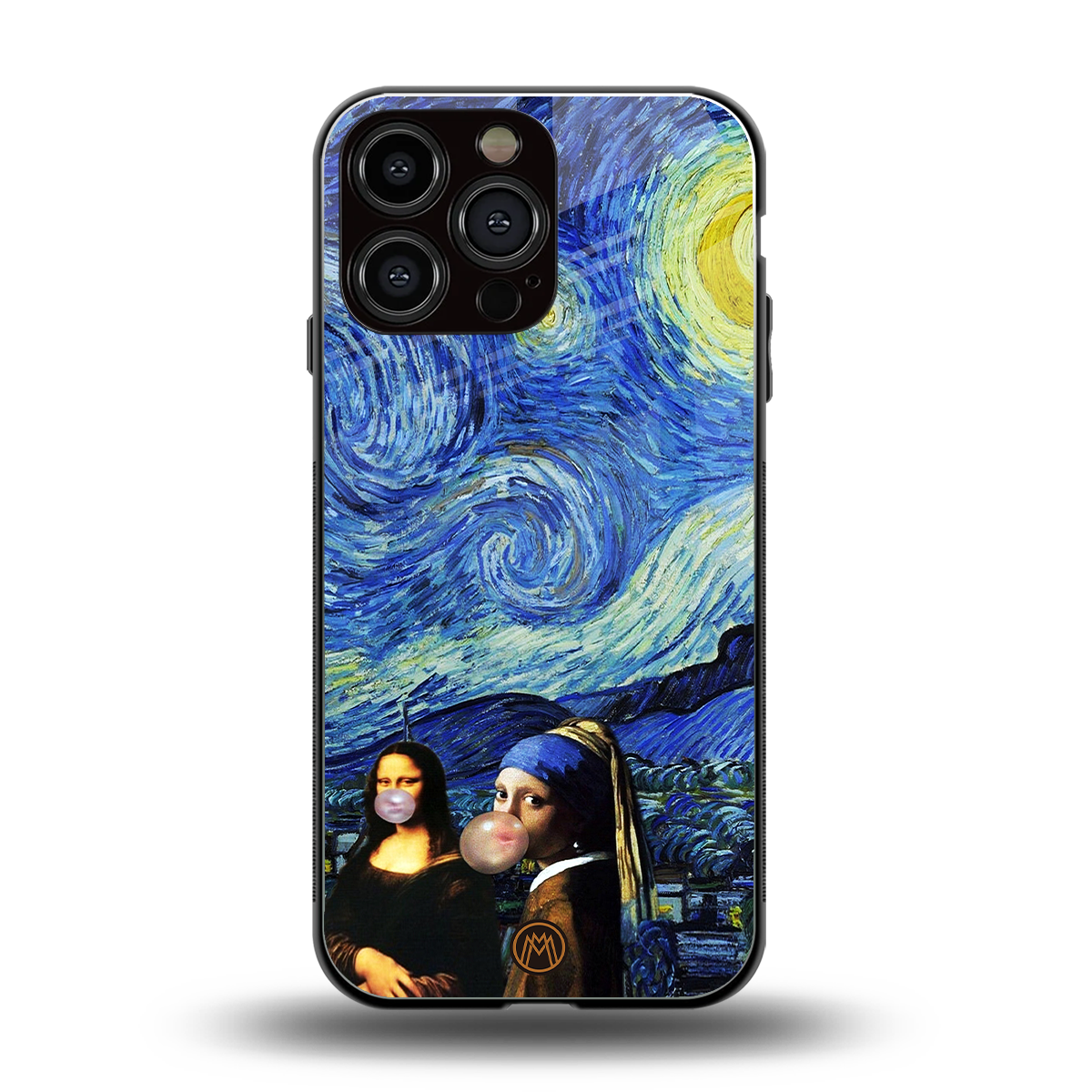 mona lisa starry night back phone cover | glass case for iphone 14 pro max