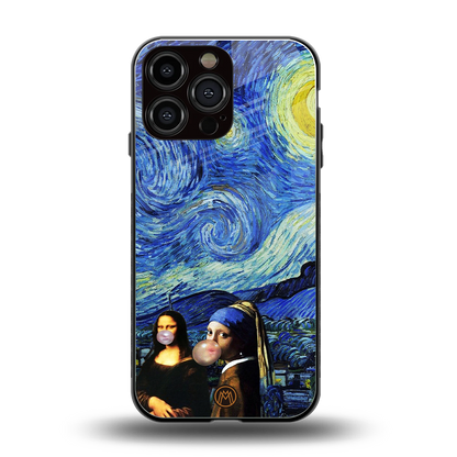 mona lisa starry night back phone cover | glass case for iphone 14 pro max