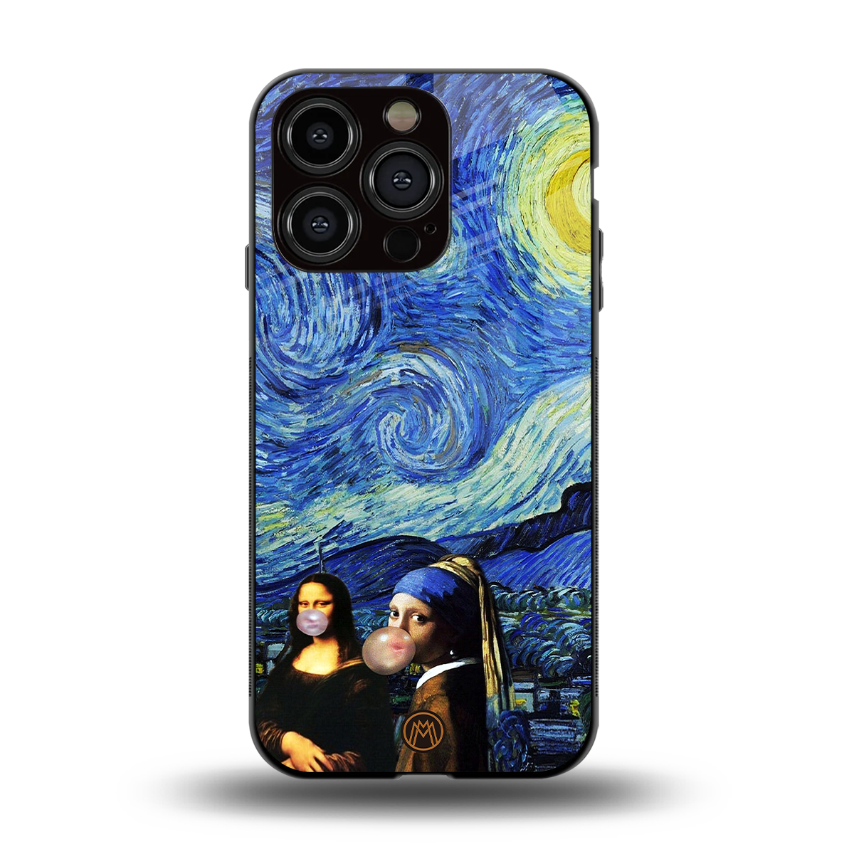 mona lisa starry night back phone cover | glass case for iphone 15 pro