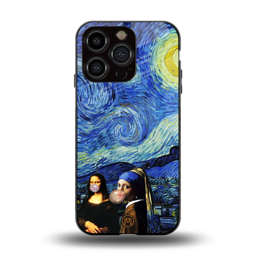 mona lisa starry night back phone cover | glass case for iphone 14 pro