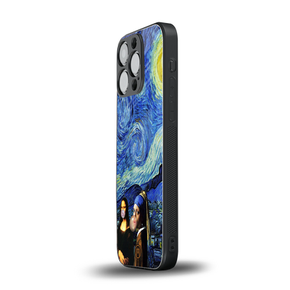 mona lisa starry night back phone cover | glass case for iphone 15 pro
