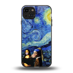 mona lisa starry night back phone cover | glass case for iphone 15