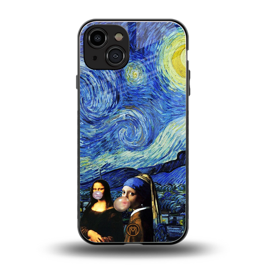 mona lisa starry night back phone cover | glass case for iphone 15
