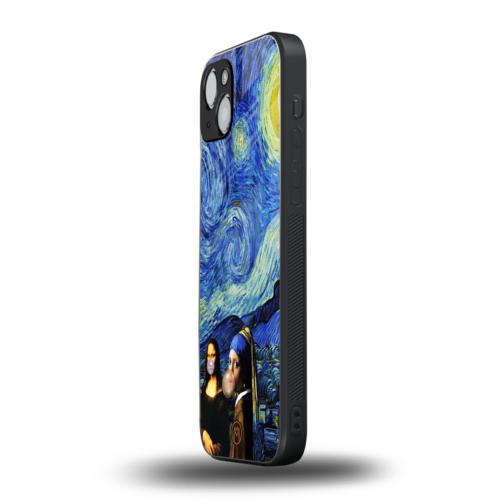 mona lisa starry night back phone cover | glass case for iphone 15