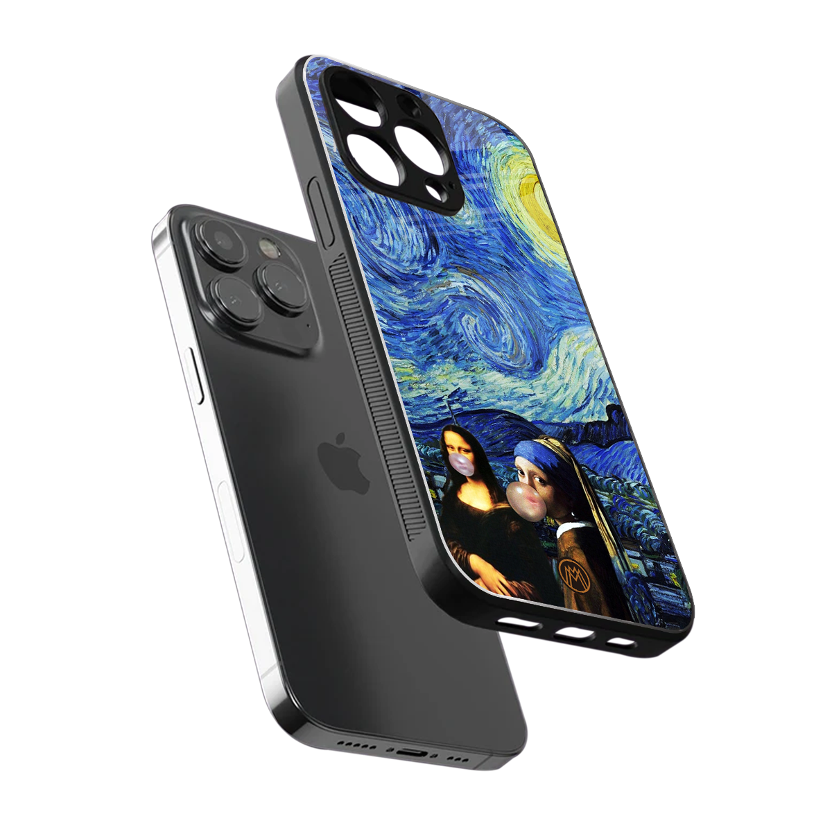 mona lisa starry night back phone cover | glass case for iphone 14 pro