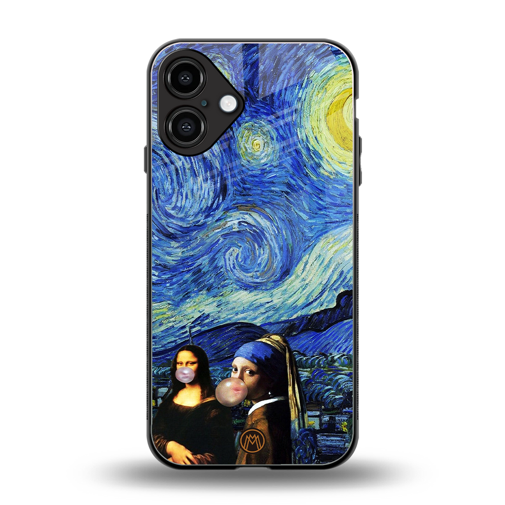 mona lisa starry night back phone cover | glass case for iphone 16 plus