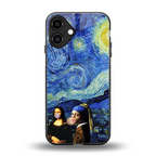 mona lisa starry night back phone cover | glass case for iphone 16 plus