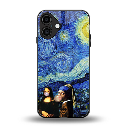 mona lisa starry night back phone cover | glass case for iphone 16 plus