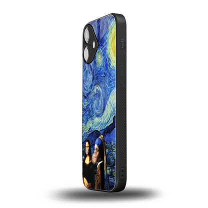 mona lisa starry night back phone cover | glass case for iphone 16 plus