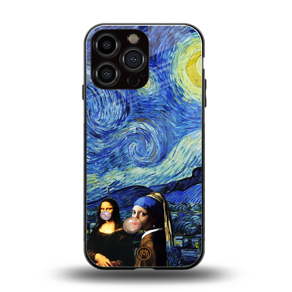 mona lisa starry night back phone cover | glass case for iphone 16 pro max