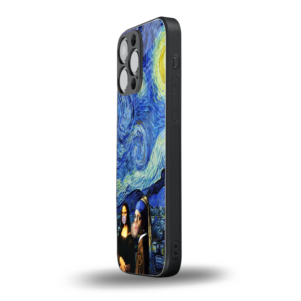 mona lisa starry night back phone cover | glass case for iphone 16 pro max