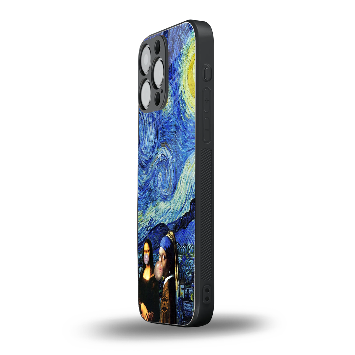 mona lisa starry night back phone cover | glass case for iphone 16 pro max