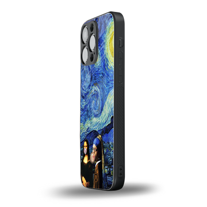 mona lisa starry night back phone cover | glass case for iphone 16 pro max