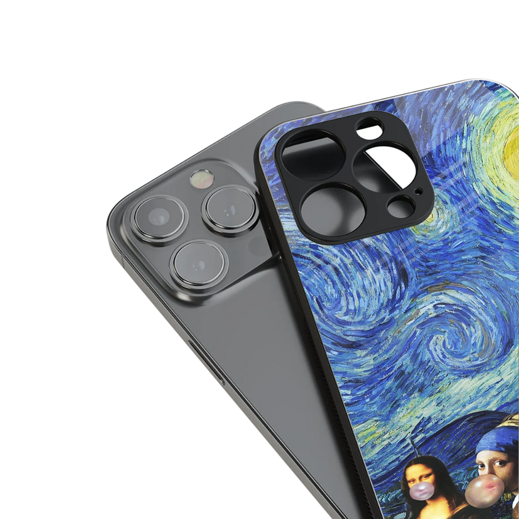 mona lisa starry night back phone cover | glass case for iphone 13 mini