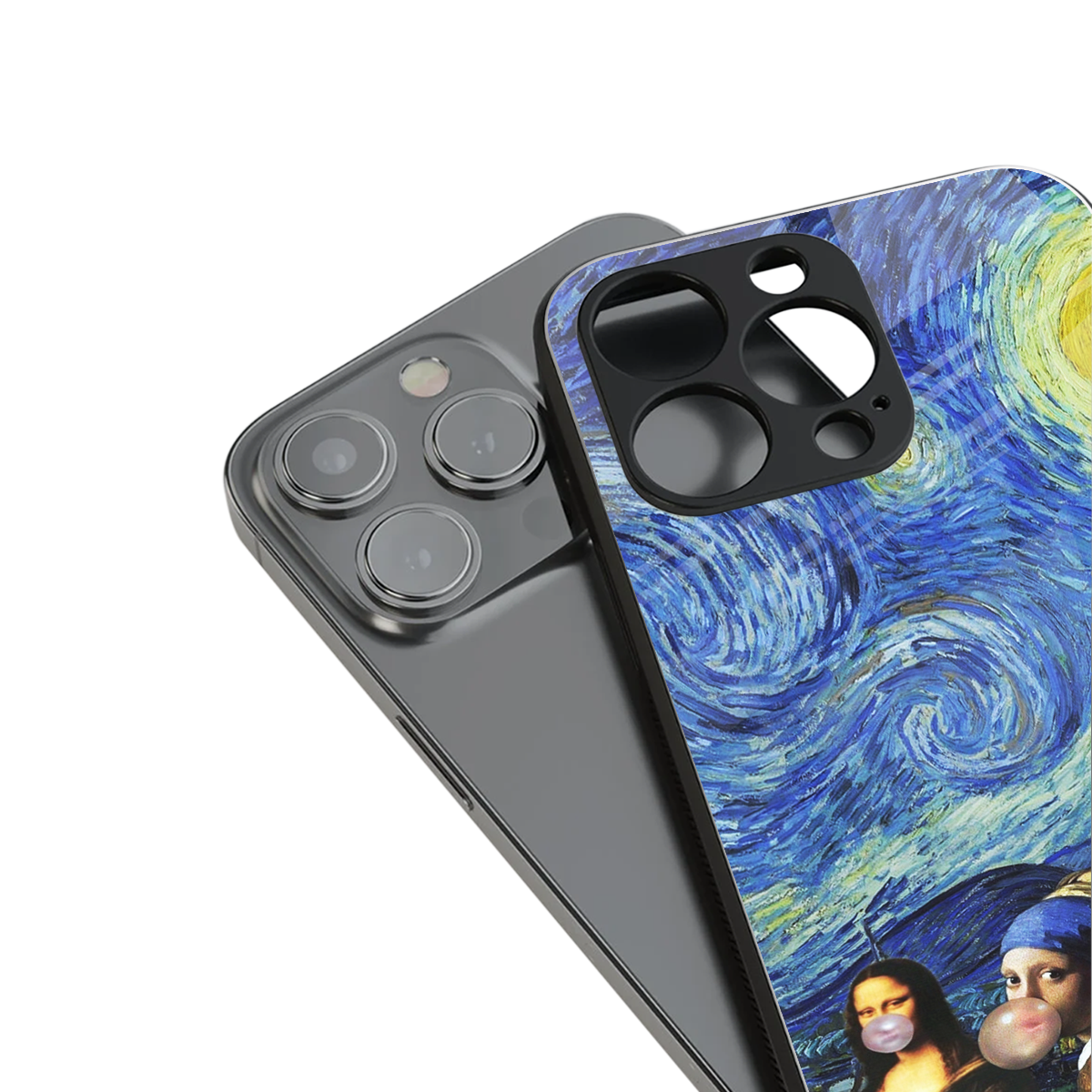 mona lisa starry night back phone cover | glass case for iphone 14 pro max