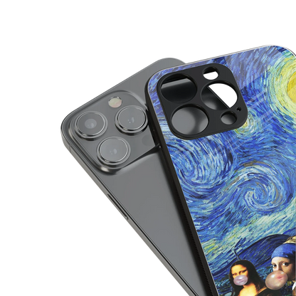 mona lisa starry night back phone cover | glass case for iphone 14 pro max