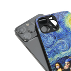 mona lisa starry night back phone cover | glass case for iphone 16 plus