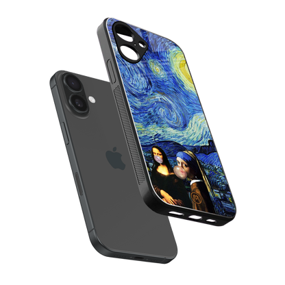 mona lisa starry night back phone cover | glass case for iphone 16