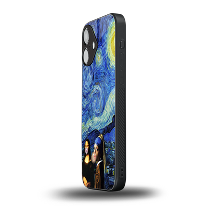 mona lisa starry night back phone cover | glass case for iphone 16