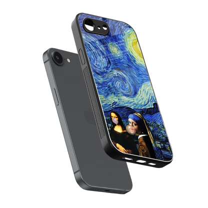 mona lisa starry night back phone cover | glass case for iphone 16e